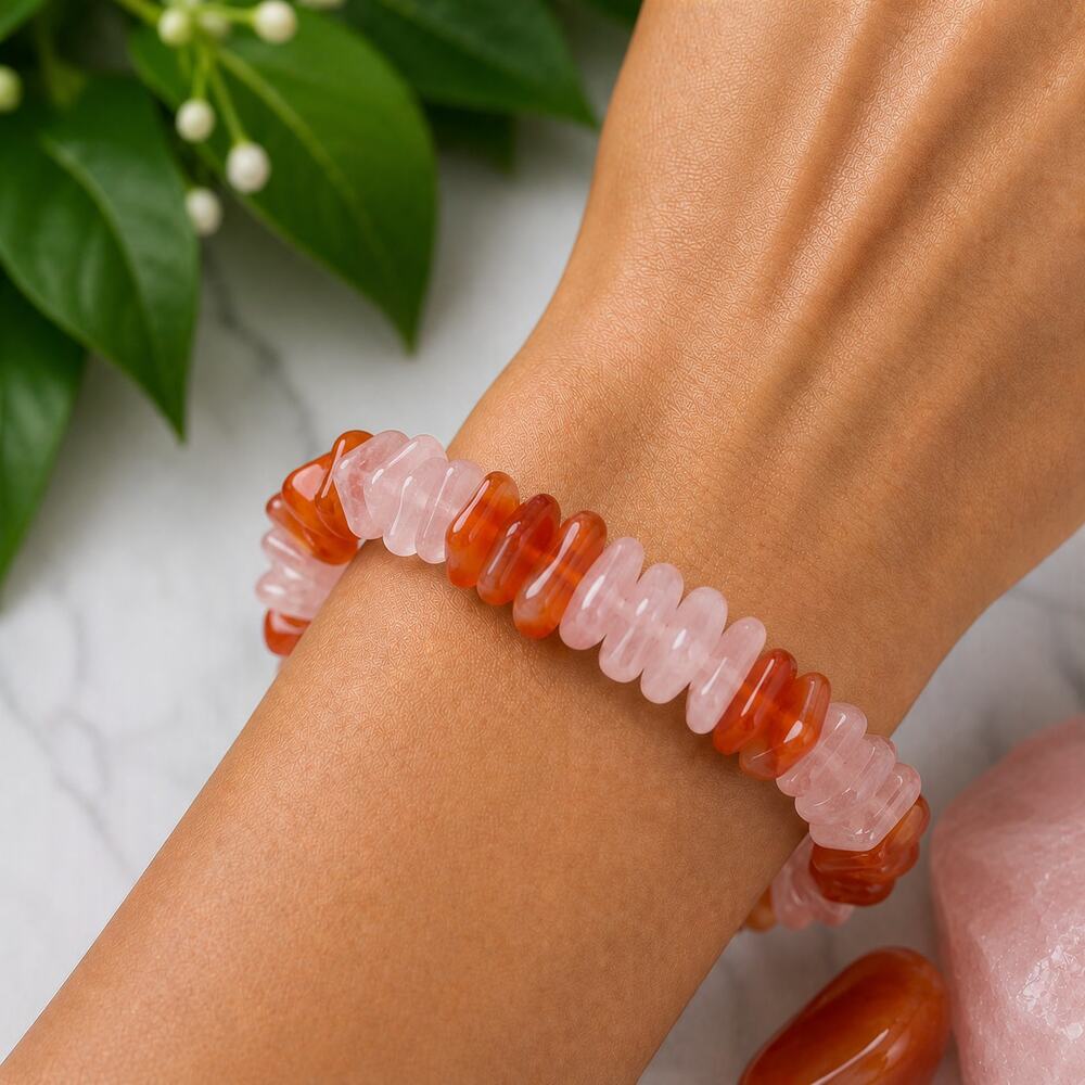 Rose Quartz & Carnelian Chip Bracelet